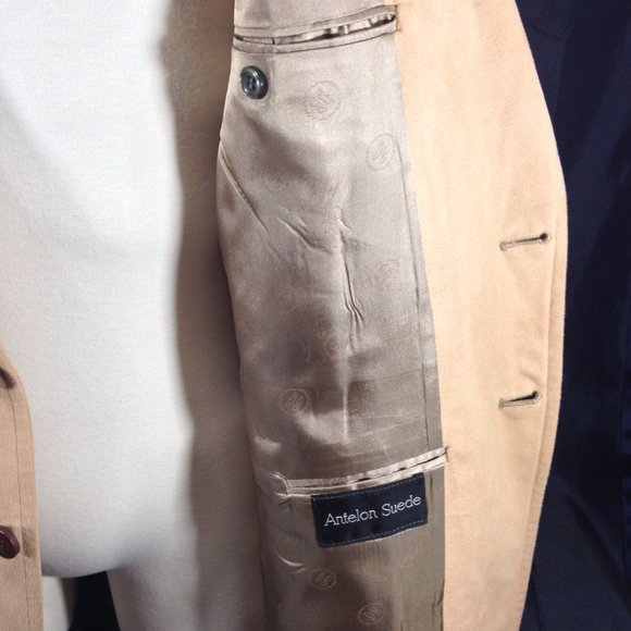 Donald Brooks Vintage Men’s 46L Tan Sports Coat 2 Button Antelon Suede Blazer - Picture 7 of 9